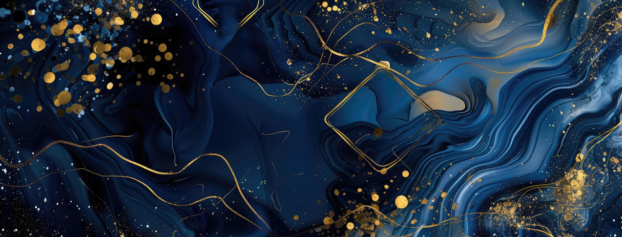 Blue and gold abstract wallpaper design file showing intricate pattern details and metallic elements