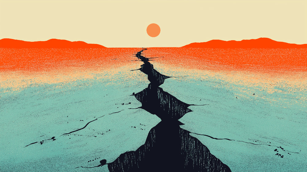 Desert landscape wallpaper design file showing minimalist orange sun and turquoise waters