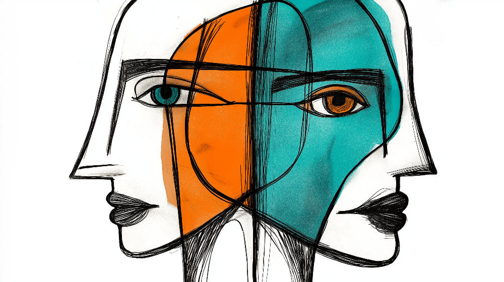 Abstract geometric face design file showing vibrant orange and teal color palette with precise line work