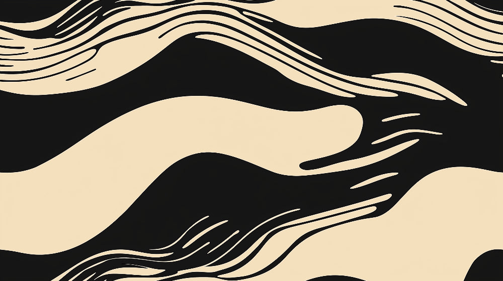 Black and beige abstract wave pattern design file showing fluid forms and organic movement
