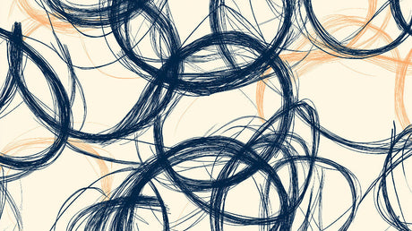 Abstract navy blue curves wallpaper design file showing flowing brushstrokes and copper accents