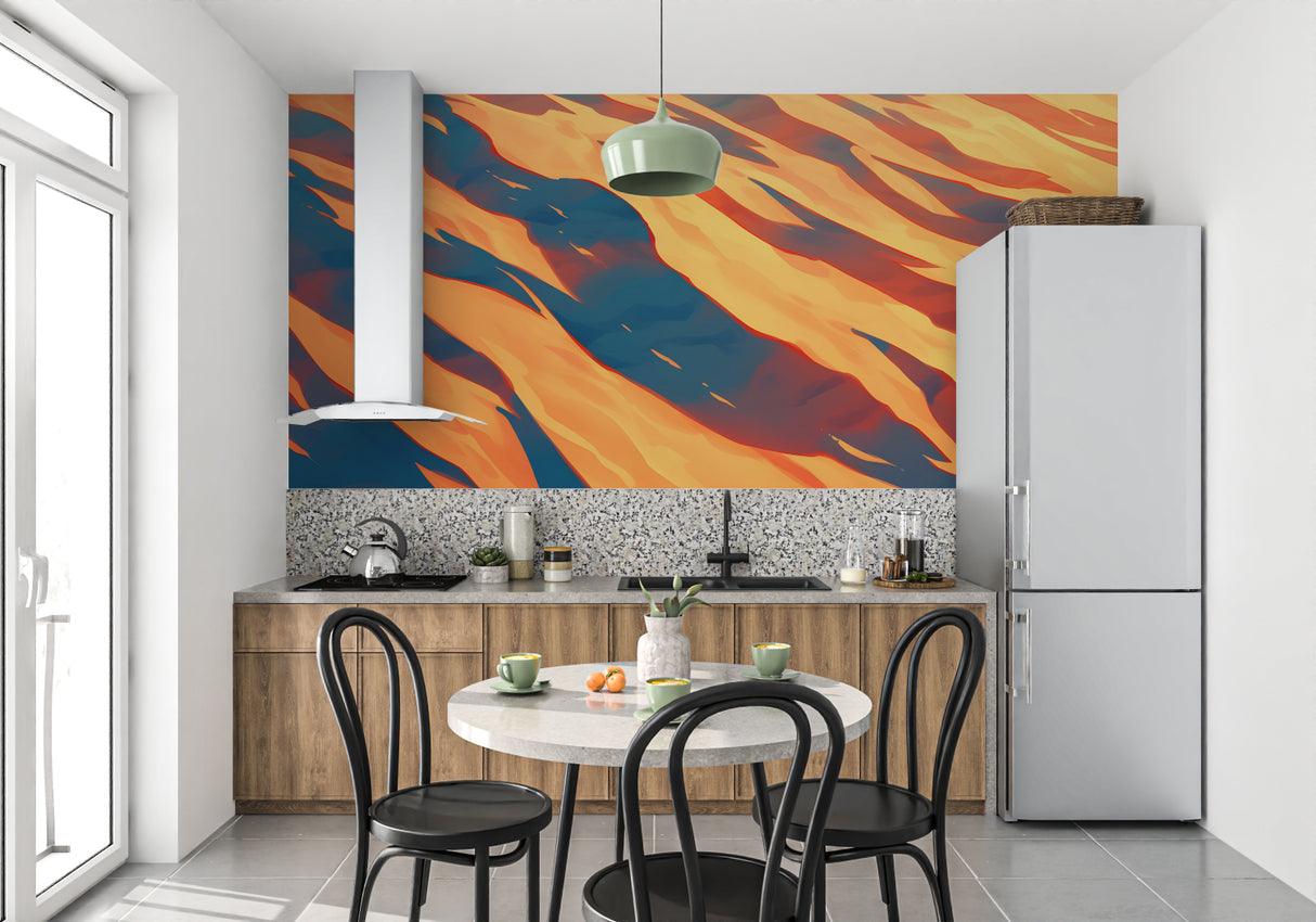 Abstract wave pattern in stylish hotel lobby showing scale