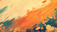 Abstract orange and teal brushstroke wallpaper creating a stunning focal point in a modern living room with minimalist furniture