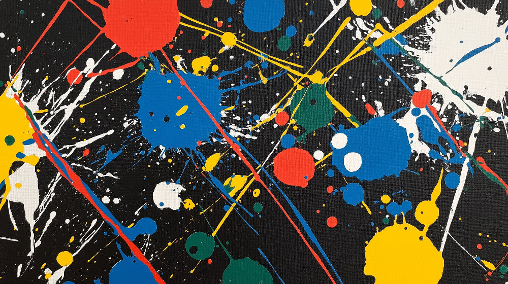 Dynamic paint splash design file showing vibrant color splatter pattern on black background