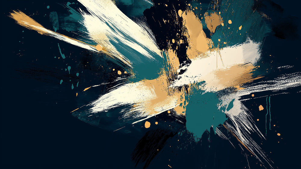 Abstract teal and gold splash wallpaper design file showing intricate paint strokes and metallic details