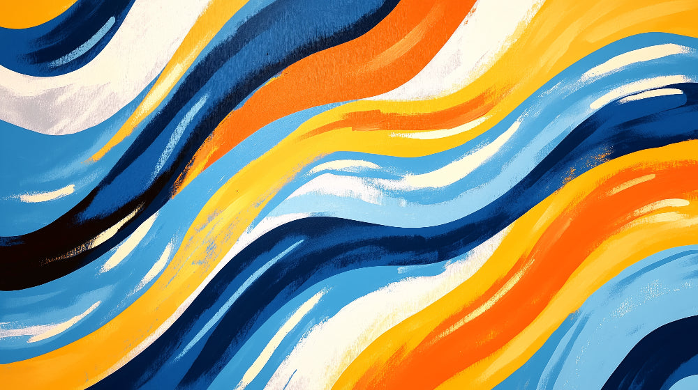 Modern abstract wave design file showing fluid pattern of deep blues and vibrant orange waves