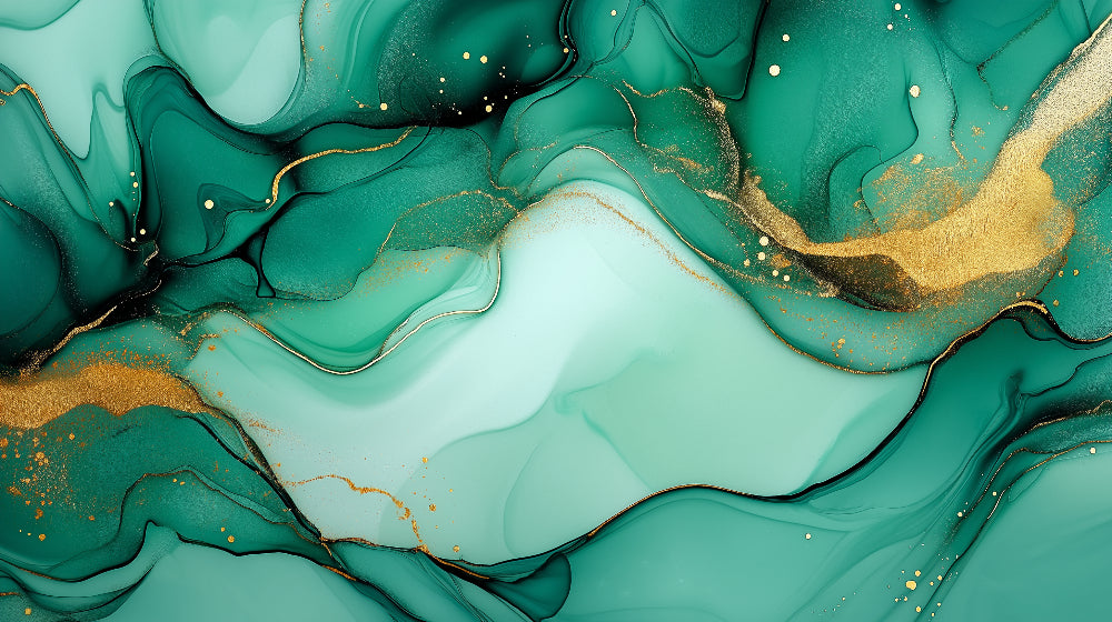 Emerald and gold abstract marble design file showing fluid pattern and rich green tones