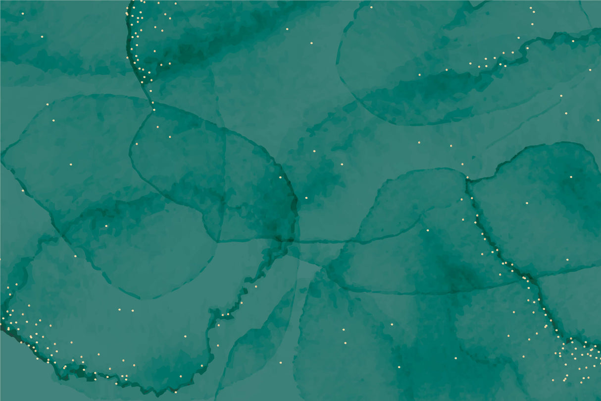Design file showing emerald green abstract pattern with delicate gold sparkle details