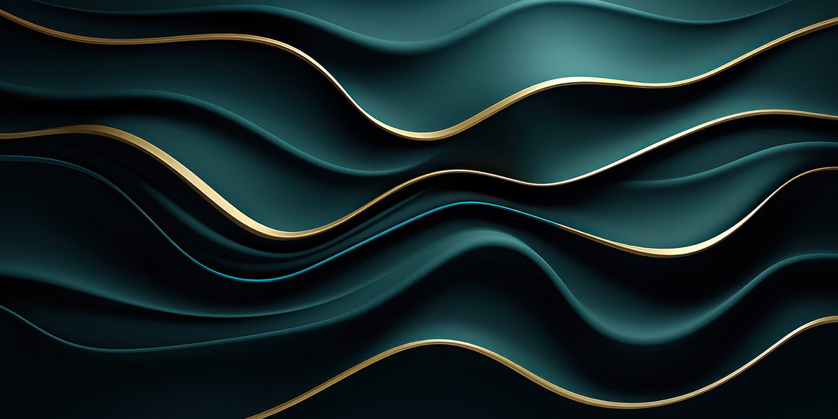 Design file of emerald green abstract wallpaper with flowing gold wave pattern