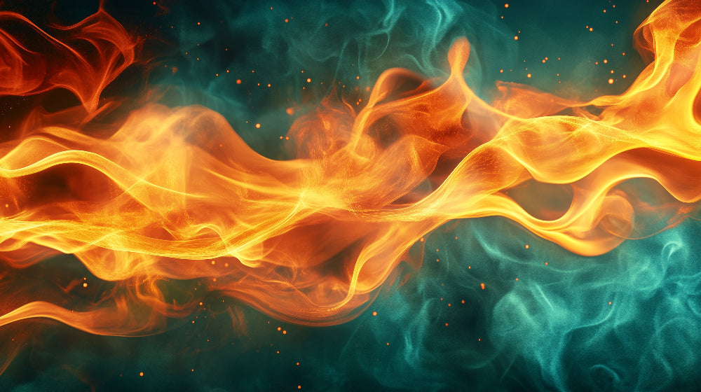 Fire and ice abstract wallpaper design file showing fluid movement of flames and water elements
