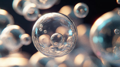Abstract bubble wallpaper design file showing detailed 3D spheres with teal-gold reflections