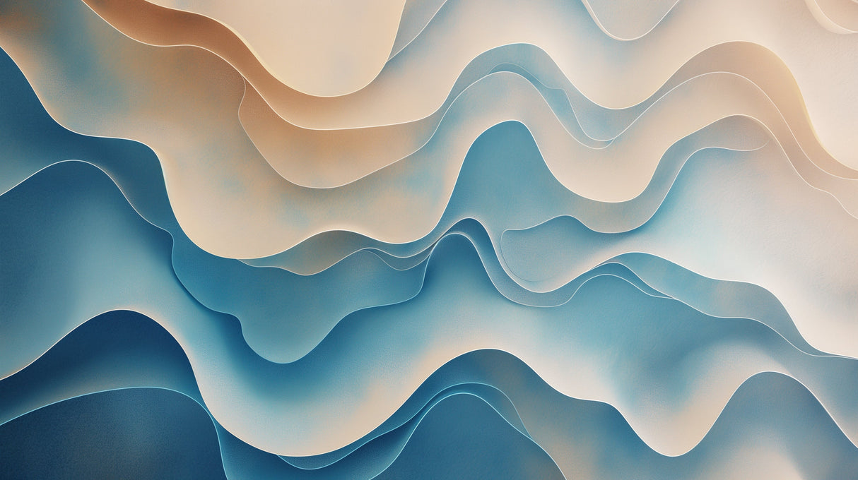 Wave pattern design file showing fluid blue and beige curves with 3D effect