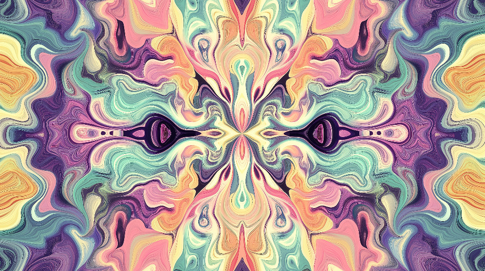 Abstract fluid art wallpaper design file showing swirling pastel pattern with mint, pink and purple tones