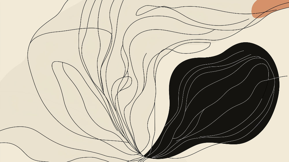 Abstract line art wallpaper design file showing fluid black lines and organic shapes on beige background