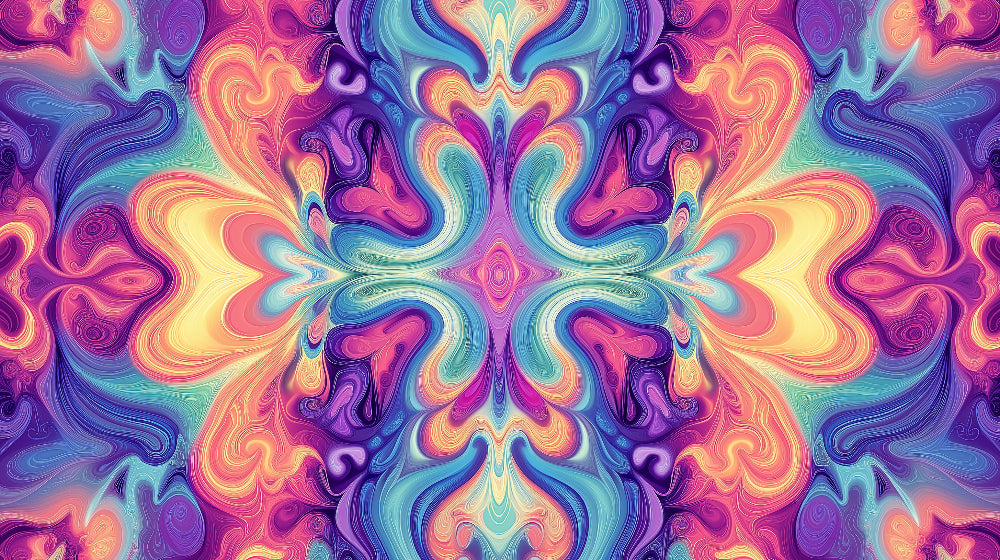 Abstract fluid rainbow wallpaper design file showing psychedelic swirls and color flow pattern