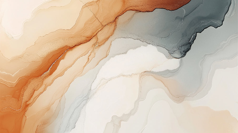 Abstract fluid art wallpaper design file showing organic terracotta and grey flowing patterns