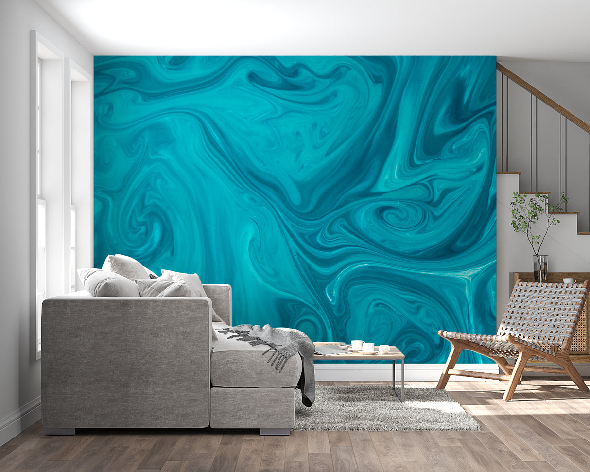 Abstract marble effect wallpaper showcased in modern bedroom