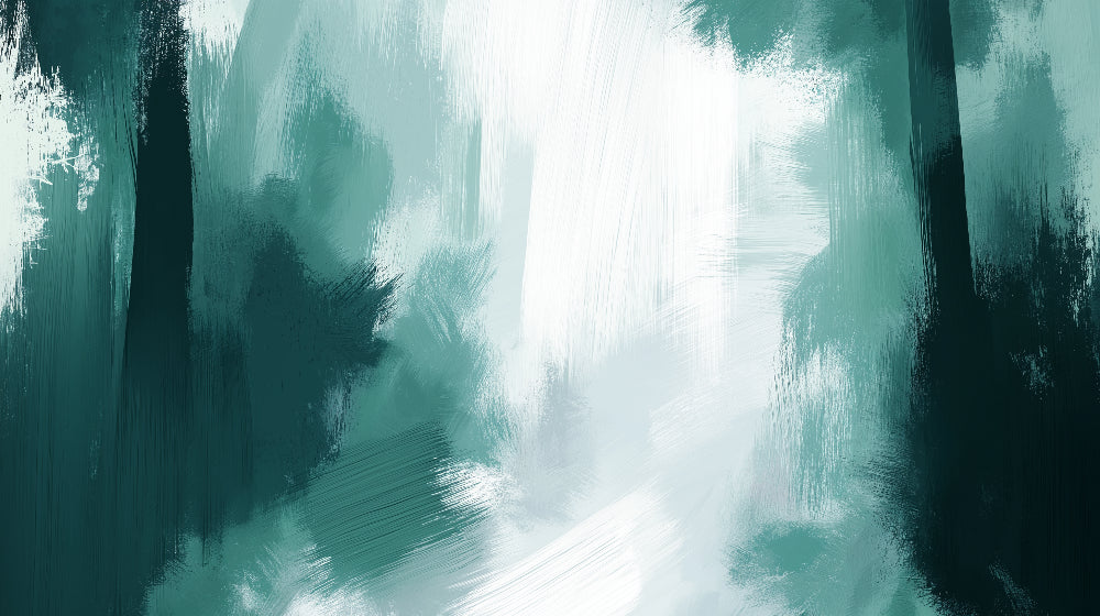 Abstract green brushstroke wallpaper in a modern living room creating a fresh and artistic atmosphere