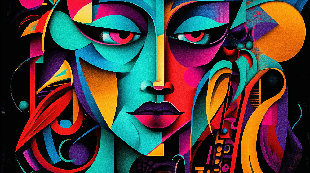 Abstract face geometric design file showing detailed pattern and color scheme