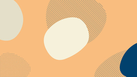 Geometric abstract wallpaper design file showing floating circles and lines pattern in peach and navy