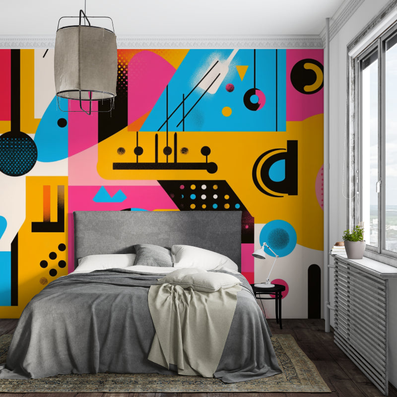 Modern abstract wallpaper making a statement in a teen bedroom