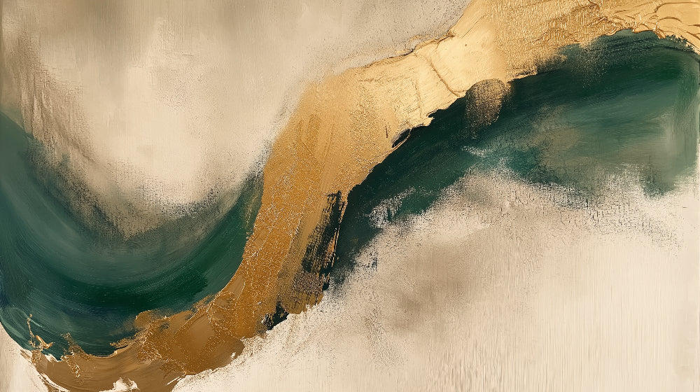 Green and gold abstract fluid art wallpaper design file showing flowing patterns and rich textures