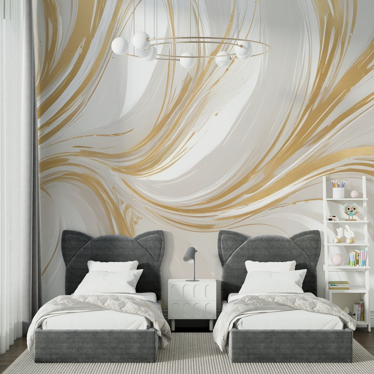 Gold marble effect wallpaper bringing luxury to an entrance hallway