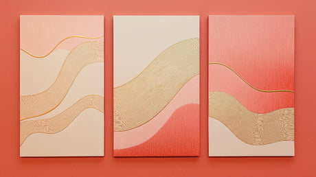 Abstract gold wave wallpaper design file showing fluid lines and coral tones