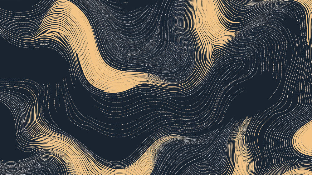 Gold wave abstract wallpaper creating a luxurious atmosphere in a modern living room with navy blue accents