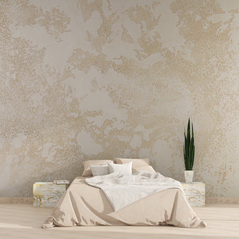 Modern living room with Abstract Golden Beige Textured Wallpaper creating a warm, sophisticated atmosphere