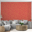 Abstract golden waves wallpaper creating a warm, inviting atmosphere in a modern living room with natural light