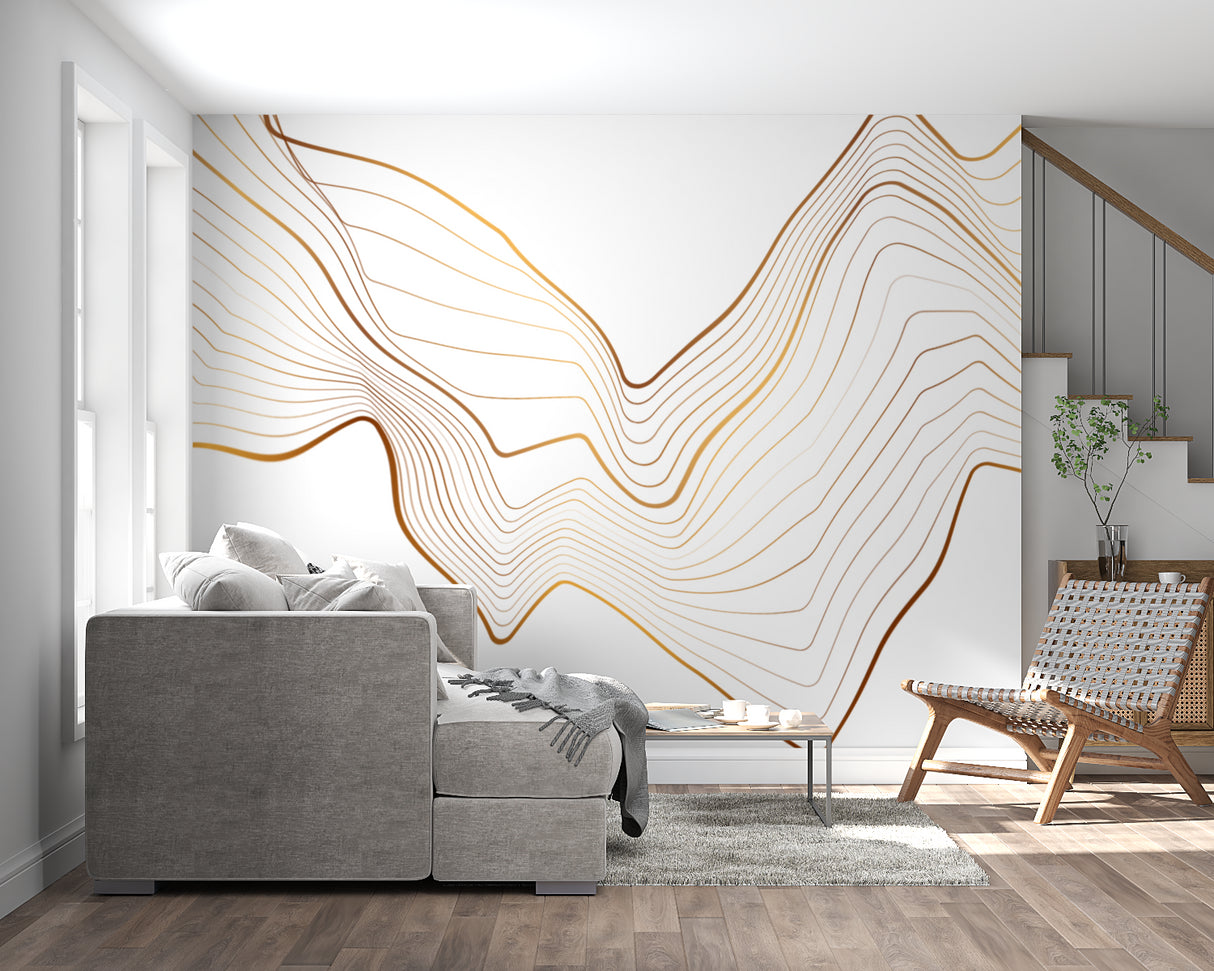 Abstract wave wallpaper creating dramatic effect in hallway