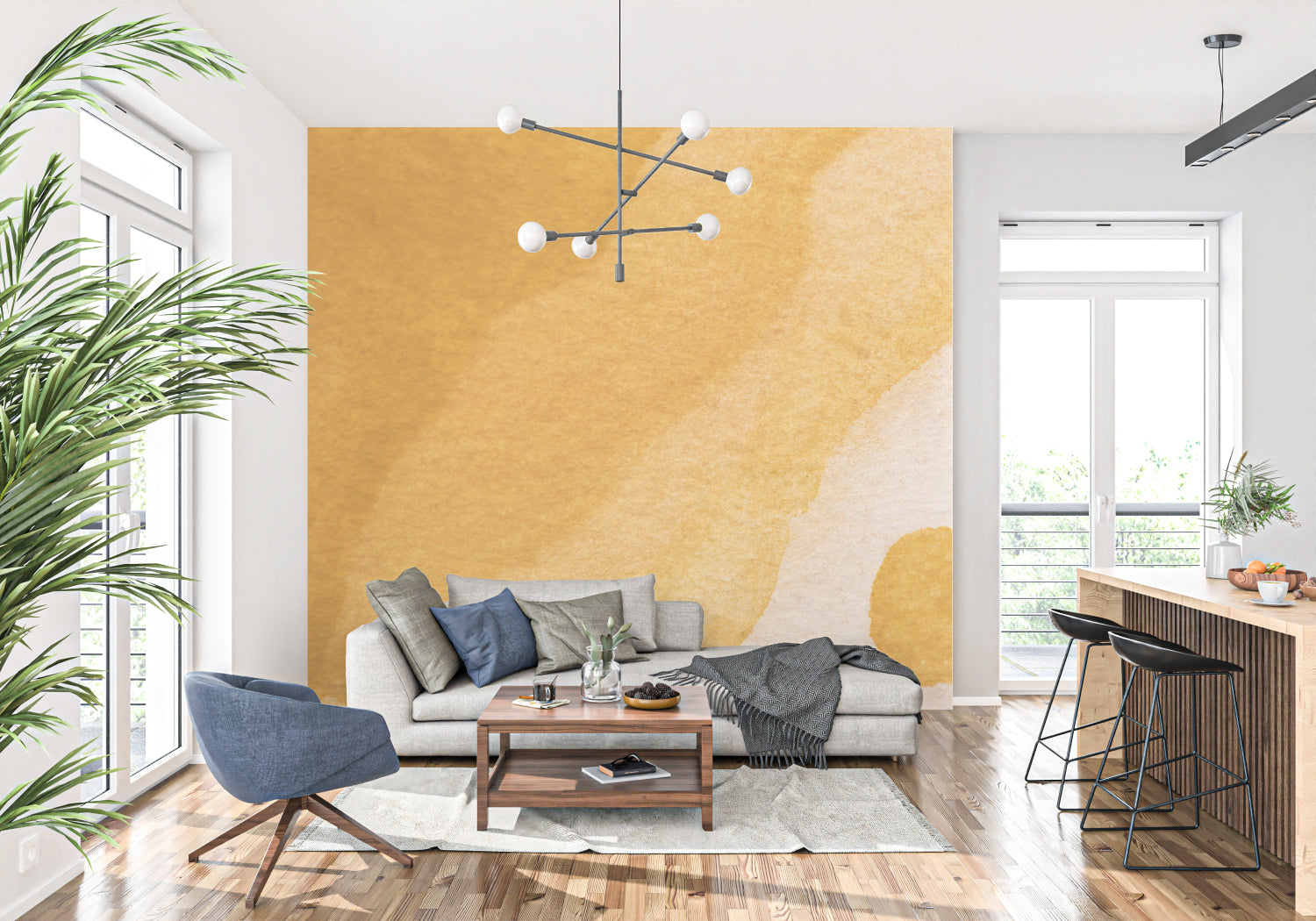 Modern abstract wallpaper creating warm atmosphere in master bedroom setting