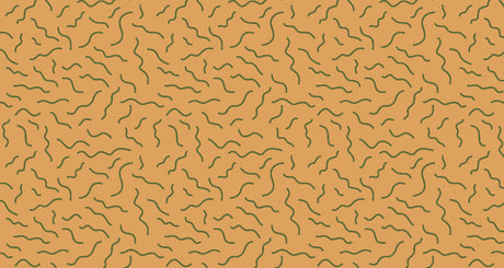 Modern abstract wave wallpaper in green and terracotta creating a flowing atmosphere in a minimalist living room setting