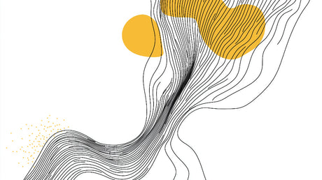 Abstract line art wallpaper design file showing black lines and yellow geometric shapes on white background