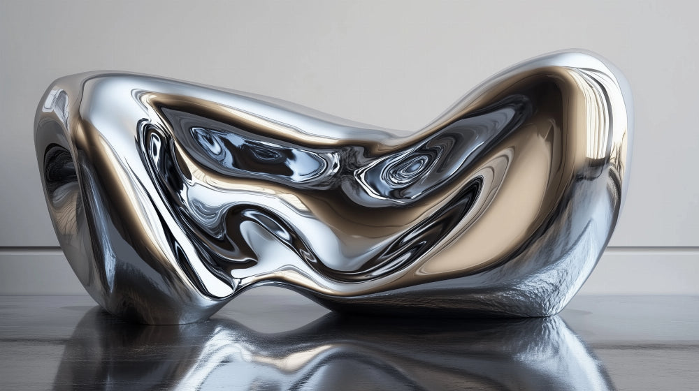 Modern living room featuring a stunning Metallic Wave Abstract wallpaper that creates depth with silver and gold tones