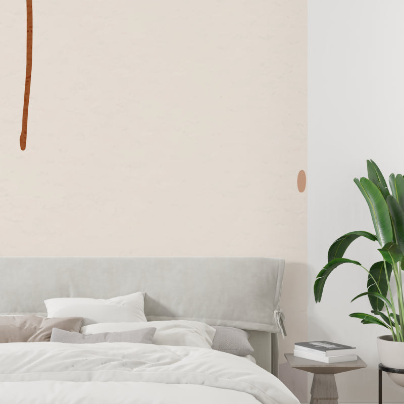 Contemporary hallway with minimalist abstract wall design in warm neutral tones