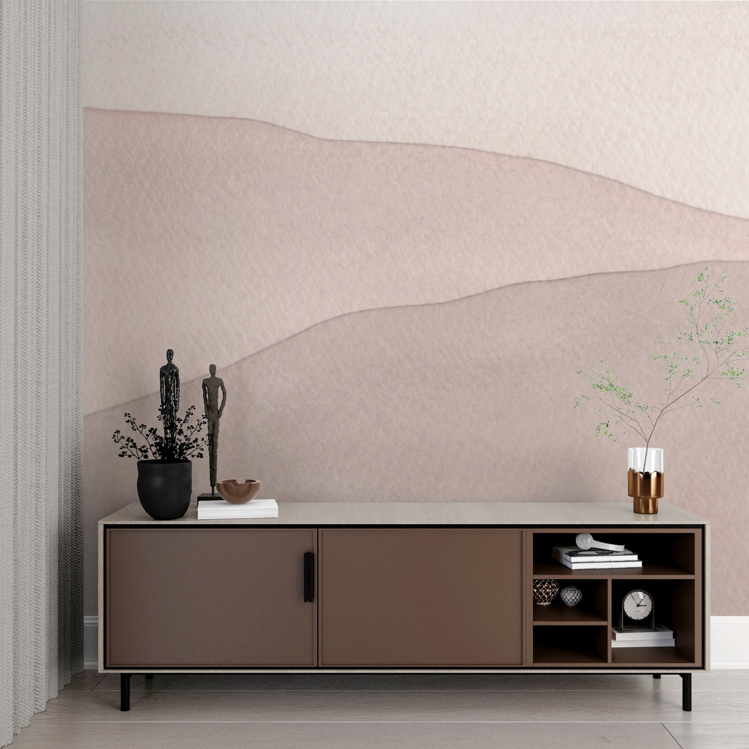 Abstract beige wallpaper in hallway, showcasing how pattern creates visual interest