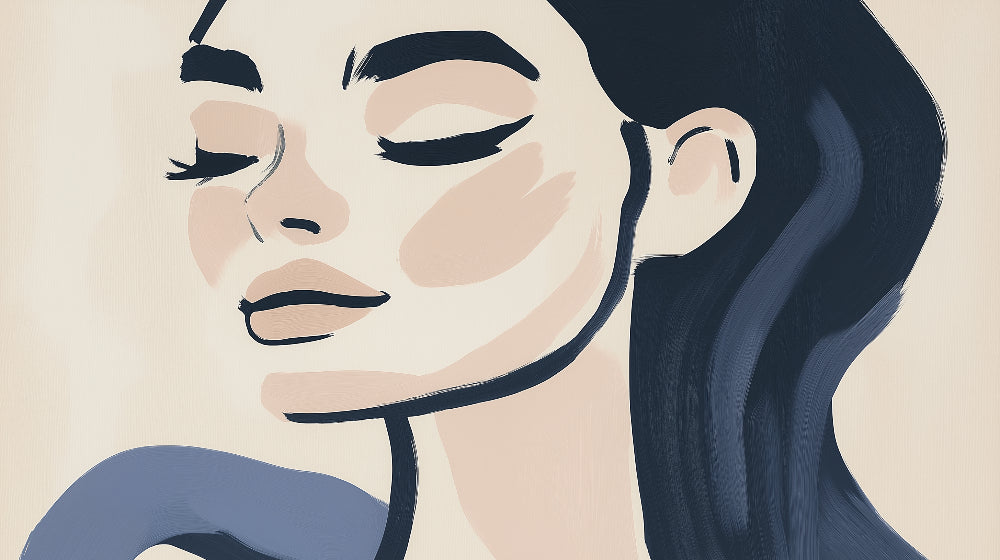 Minimalist Face Line Art design file showing elegant black brushstrokes on beige background