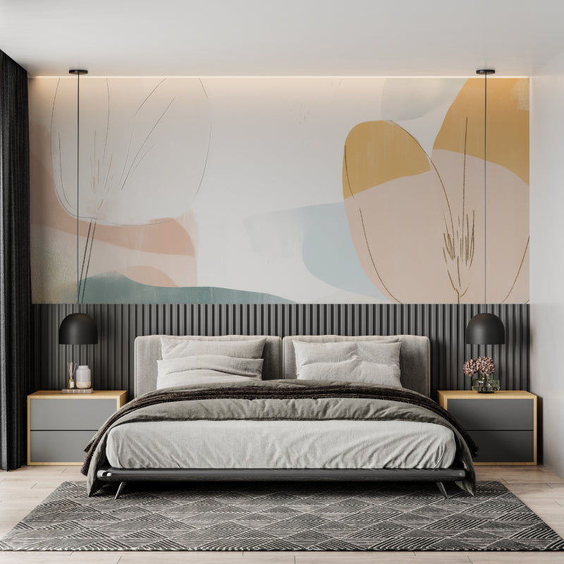 Pastel abstract mural making a statement in a clean, modern entryway