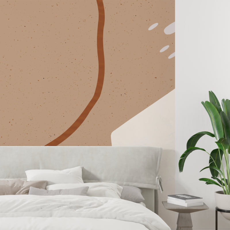 Abstract curved pattern mural adding warmth to a contemporary hallway