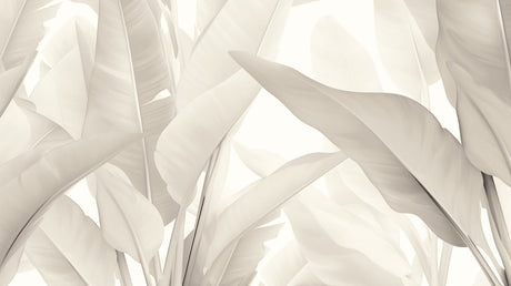 Beige abstract leaf mural in minimalist bedroom setting