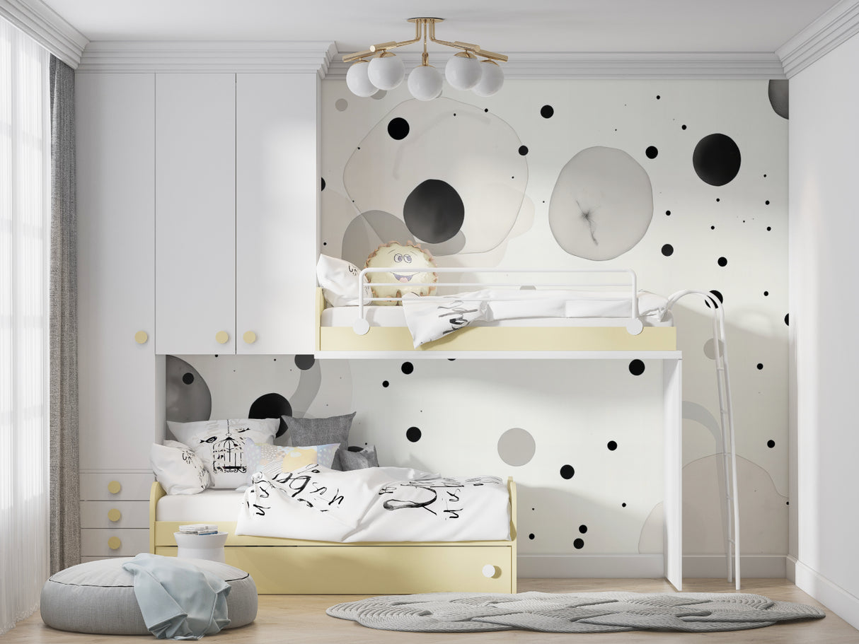 Geometric circle wall mural adding depth to a contemporary bedroom