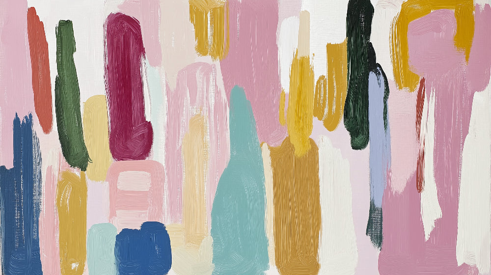 Modern Abstract Brushstroke Wallpaper creating a stunning backdrop in a bright living room with minimalist furniture