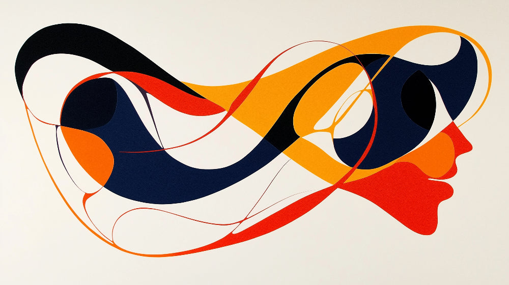 Abstract curved lines wallpaper design file showing flowing navy and orange pattern on white background