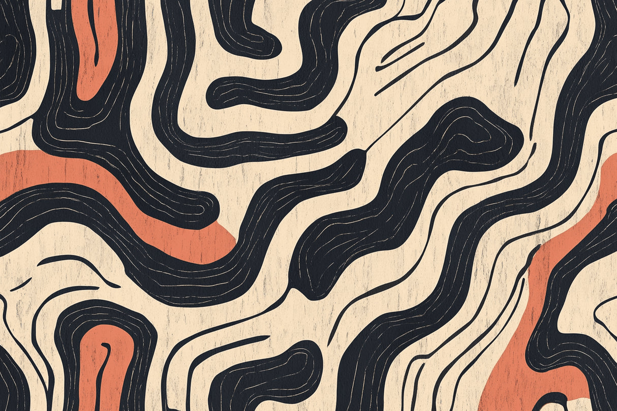 Design file of black curves and terracotta abstract pattern on beige background