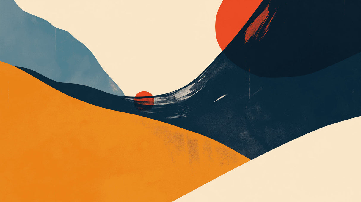 Desert sunset abstract wallpaper design file showing warm orange and deep blue geometric pattern