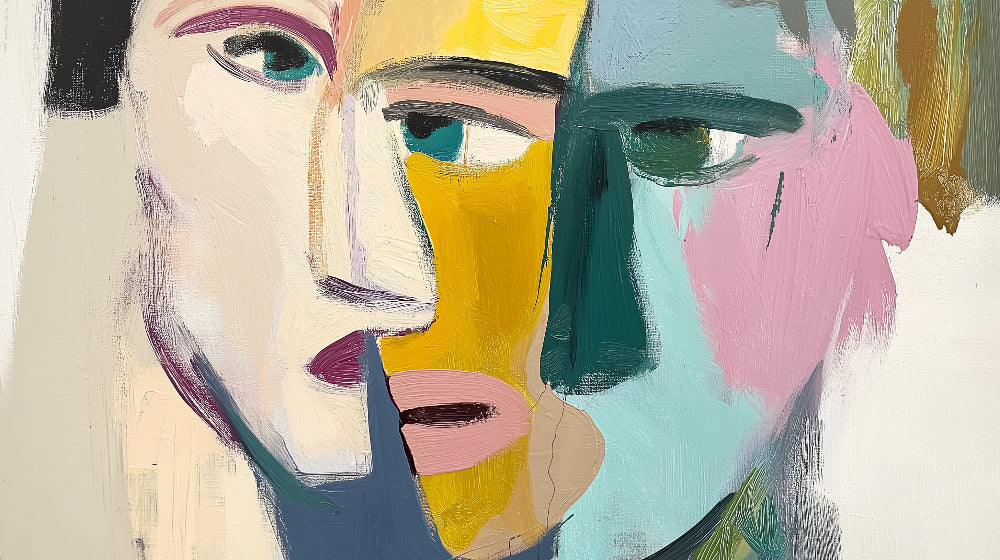 Abstract face art wallpaper design file showing the complete pattern with artistic brushstrokes and vibrant colors