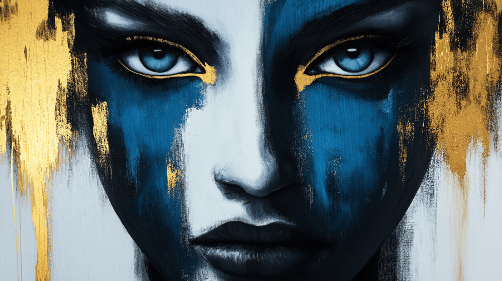 Abstract face design file showing detailed blue and gold artistic pattern