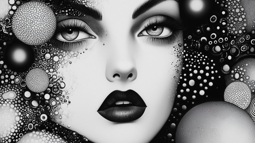 Abstract face wallpaper design file showing intricate black and white geometric pattern details